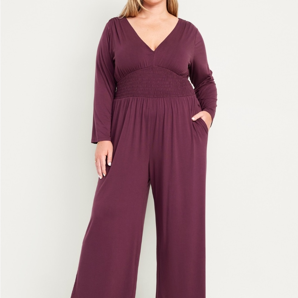 Old Navy Purple Wrap V-Neck Jumpsuit with Wide-Leg Design
